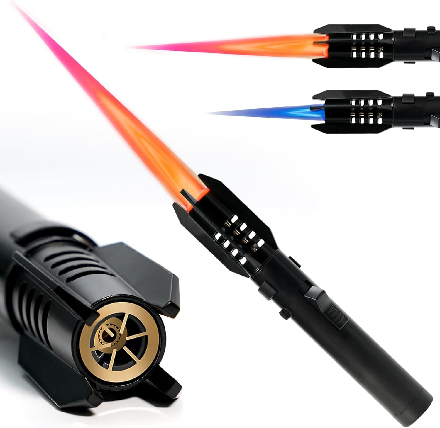 Portable Brightfire, Turbine Jet Bright Fire Lighter, Windproof Straight Torch Blue Flame Lighter, Wind Resistant Bright Fire Lighter, Torch Lighters Butane Refillable for Men (Black) image number 2