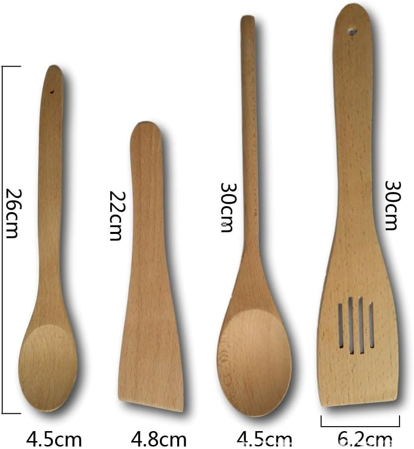 Cooking Style 4 Piece Wooden Kitchen Utensils Set Natural Wood Spoons Spatulas Knifte, Durable Environmentally Friendly Kitchen Tools Natural & Harmless, Used for Mixing Stirring Scooping Tasting (4) image number 1
