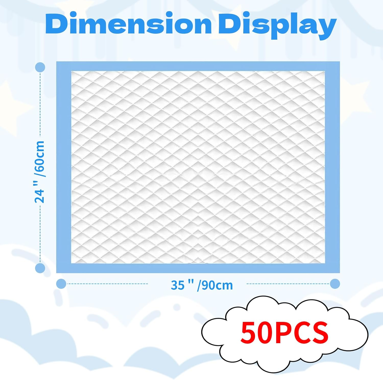 Yazoni 50 Pack Incontinence Bed Pads, Leak-Proof Puppy Pad Bulk, Absorbent Underpads for Bed Wetting, Adult Diaper Mats, Pet Supplies, Large 60 X 90Cm Protective Bed Covers for Kids, Elderly, Puppy image number 3