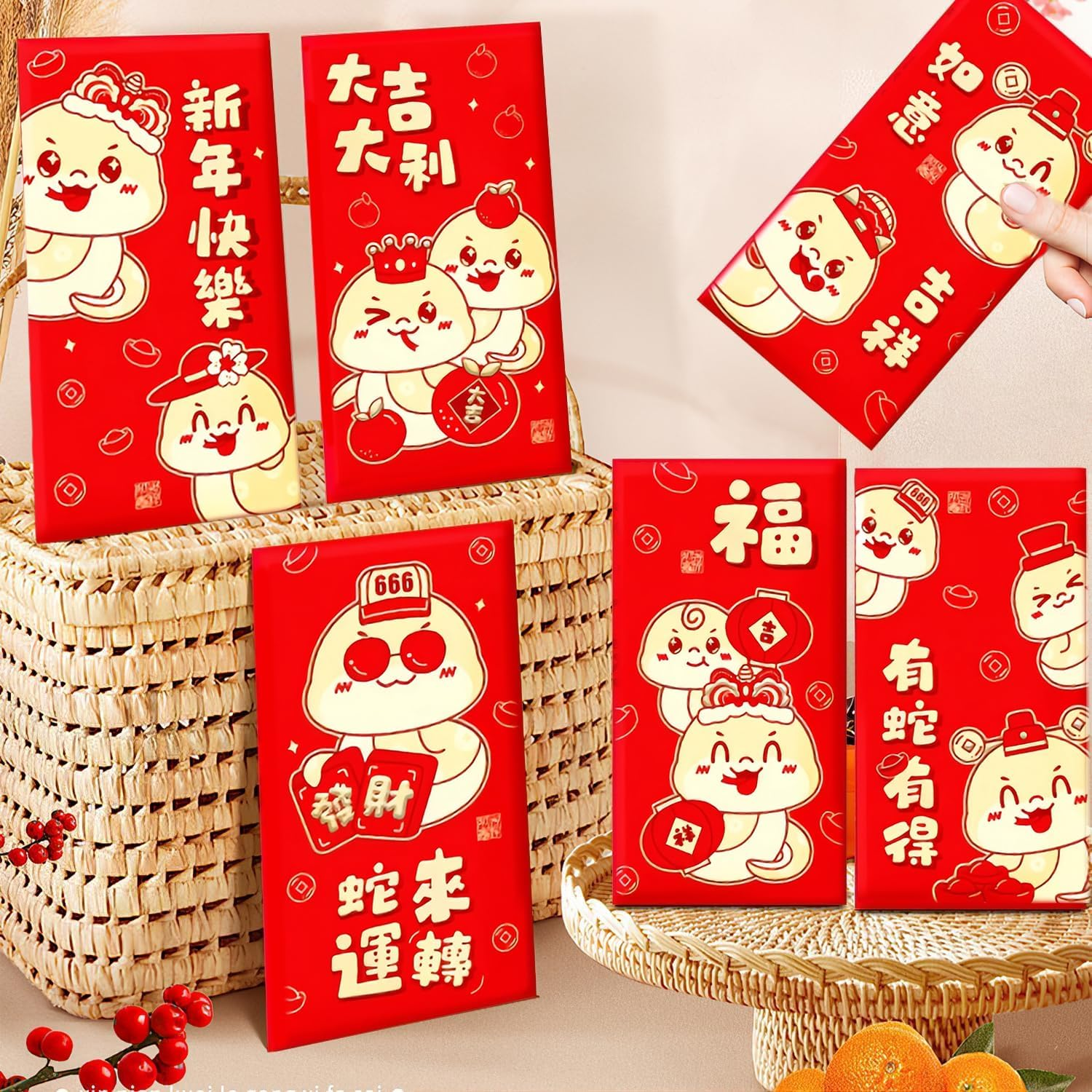 36 Red Packets Chinese New Year 2025 Year of the Snake Cartoon Personalized Creative Big Red Packet Spring Festival Chinese Lucky Money Bag, 3.5 X 6.7 Inches image number 3