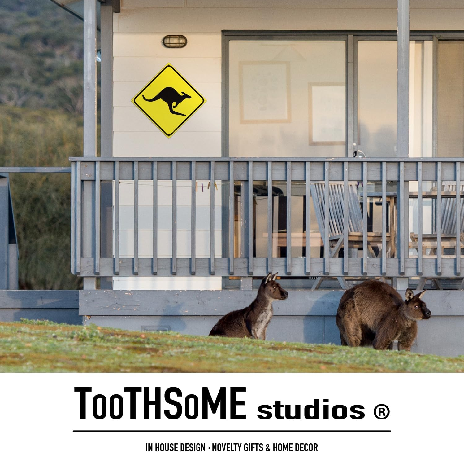 Kangaroo Crossing 12" X 12" Tin Road Sign Xing Australian Outback Theme Plaque Home Decor image number 2