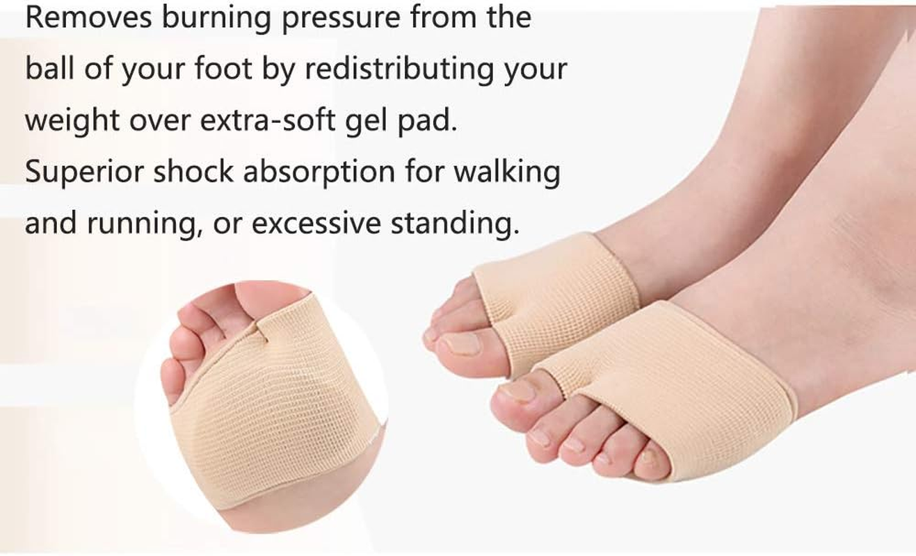 Metatarsal Gel Sleeve Pads Half Toe Bunion Sole Forefoot Cushion Half Socks Prevent Calluses Blisters Feet Care Tool (One Size Fit Most Women&Men, Beige) - Beige+Black image number 4