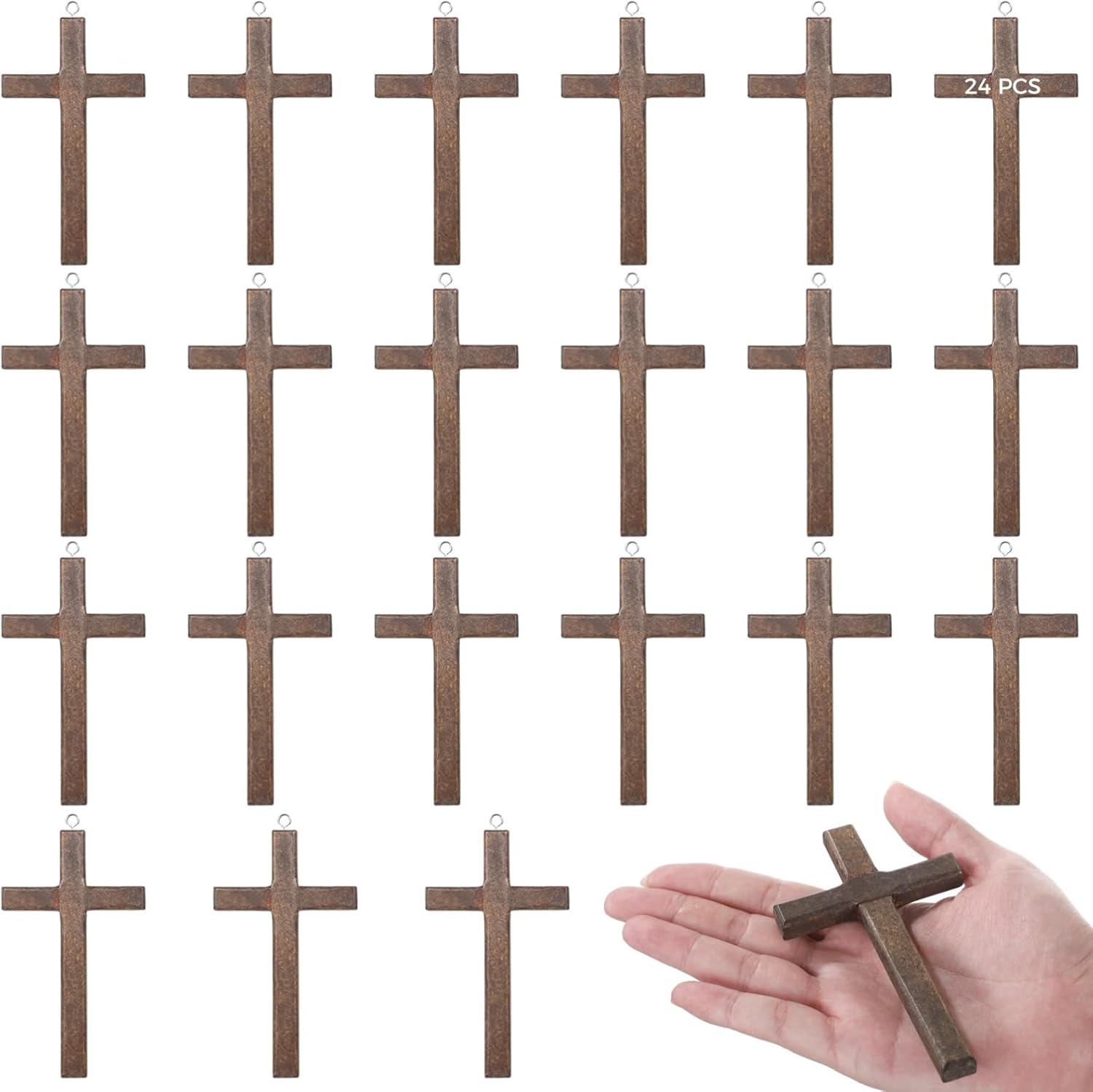 24 Pcs Brown Handcrafted Wooden Crosses, Small Pocket Prayer Crosses, Crosses for Crafts, T-Shaped Wooden Crosses with Hanging Hooks, Ideal for Religious Gifts and DIY Projects