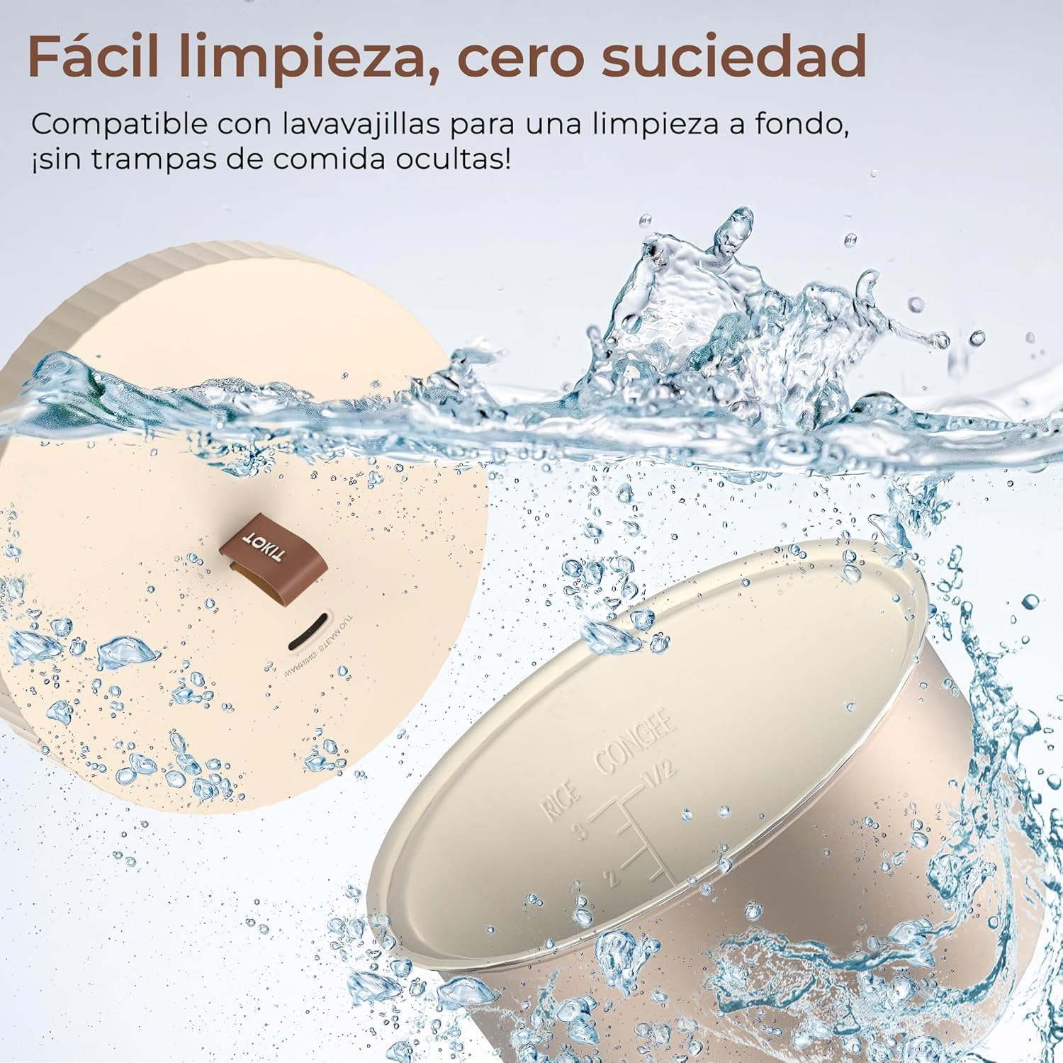 TOKIT Rice Cooker 1.5 L Pro Rice Cooker Small Mini but Multifunctional with Display Touch Button for 1-3 People Ceramic Coated Non-Stick Inner Travel Pot (White) image number 3