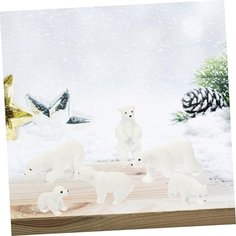 Ksngtixe 6Pcs Miniature Polar Bear Figurines - Cute White Bear Adornments, Durable Compact Animal Decor for Micro Landscape, Home & Garden image number 2