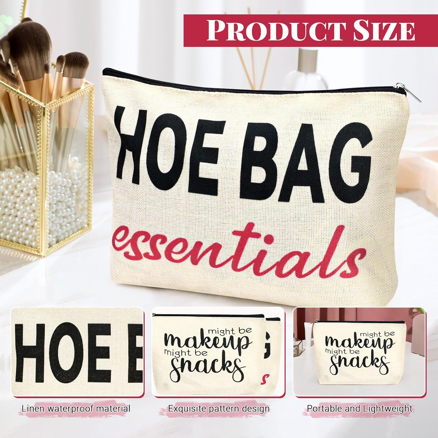 2PCS Funny Makeup Bag, Cute Zipper Pouch, Funny Makeup Bags for Women, Cosmetic Pouch, Cosmetic Bags for Women, White, Modern