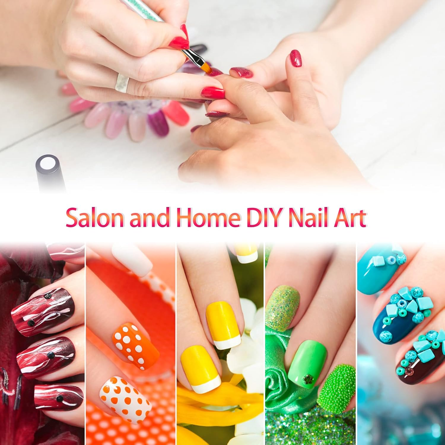 Sularpek Nail Art Brushes, 5 Pcsdouble-Ended Brush and Dotting Tool Kit, Nail Art Point Drill Drawing Brush Pen, Uv Gel Nail Brush, for Nail Art Design, Painting Detailing