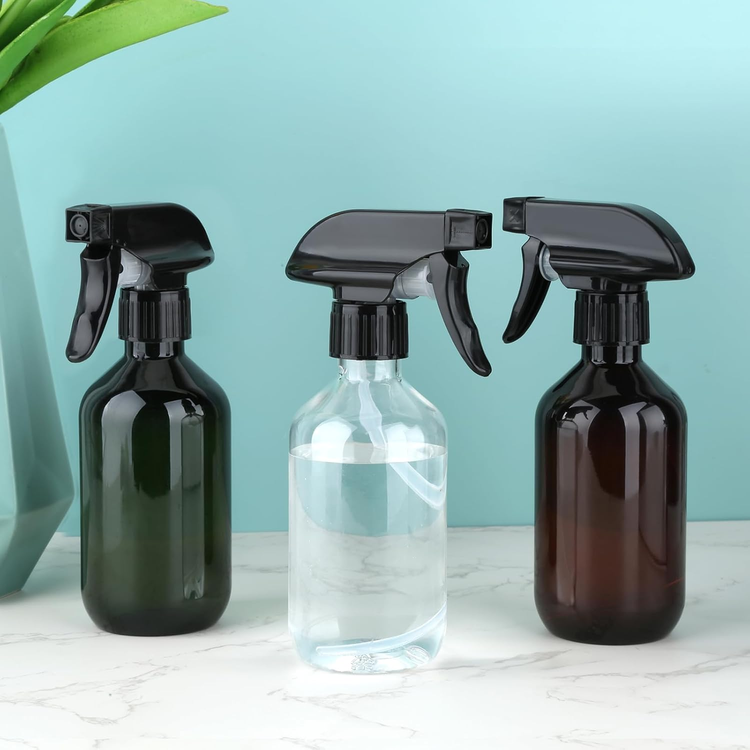 2 Pack Plastic Spray Bottles, 300Ml/10Oz Premium Refillable. Clear and Brown Options. Adjustable Sprayer for Precise Fine Mist and Stream. Perfect for Cleaning, Gardening, Pet Care, and Hair (Brown) - Brown image number 3