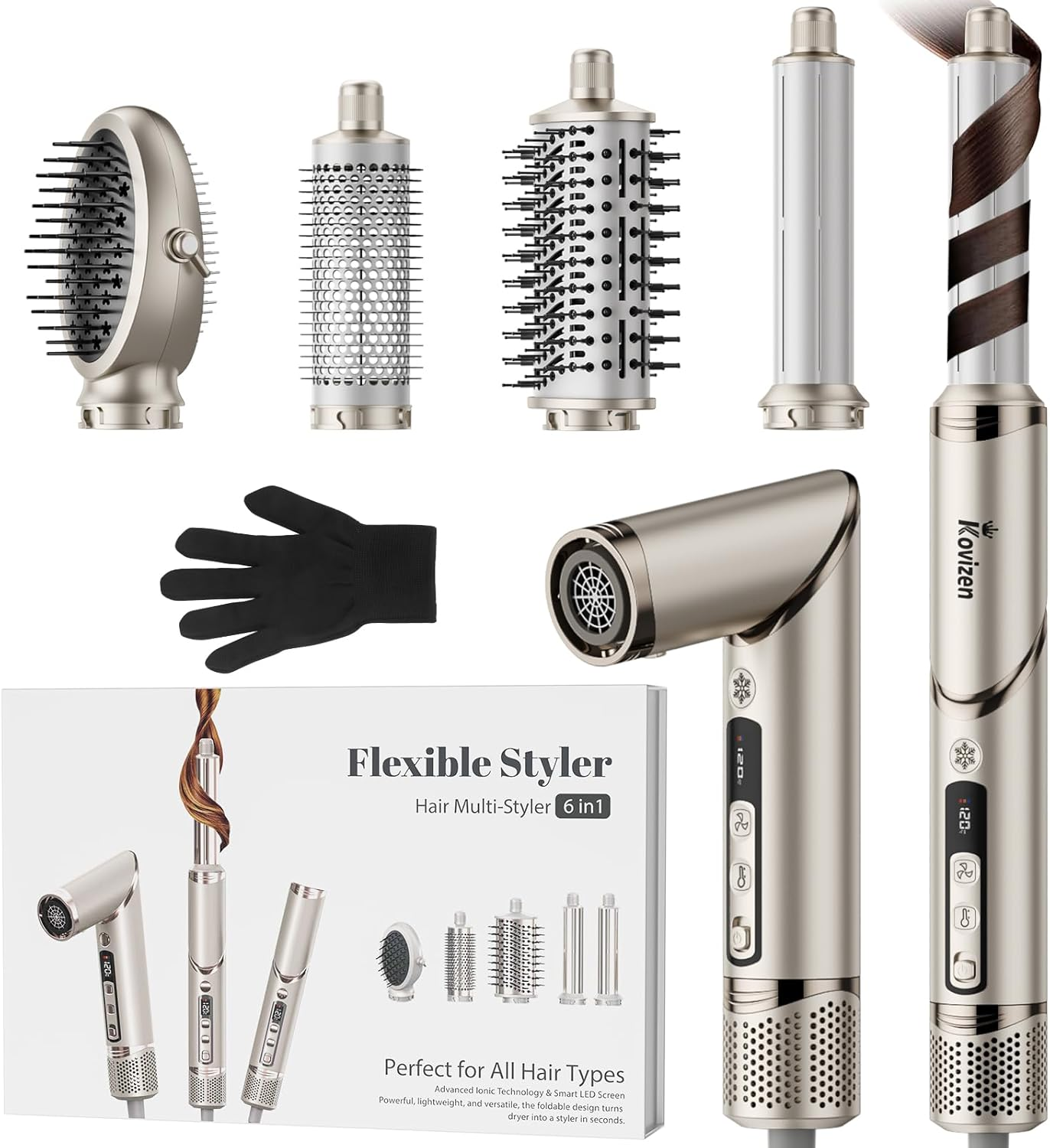 6 in 1 Hair Dryer Brush Set，110000 RPM Blow Dryer with Attachments for Curly Straight & Twisted Hair,Professional Ionic Brush Blow Dryer for All Hair Types,Gift Set image number 5