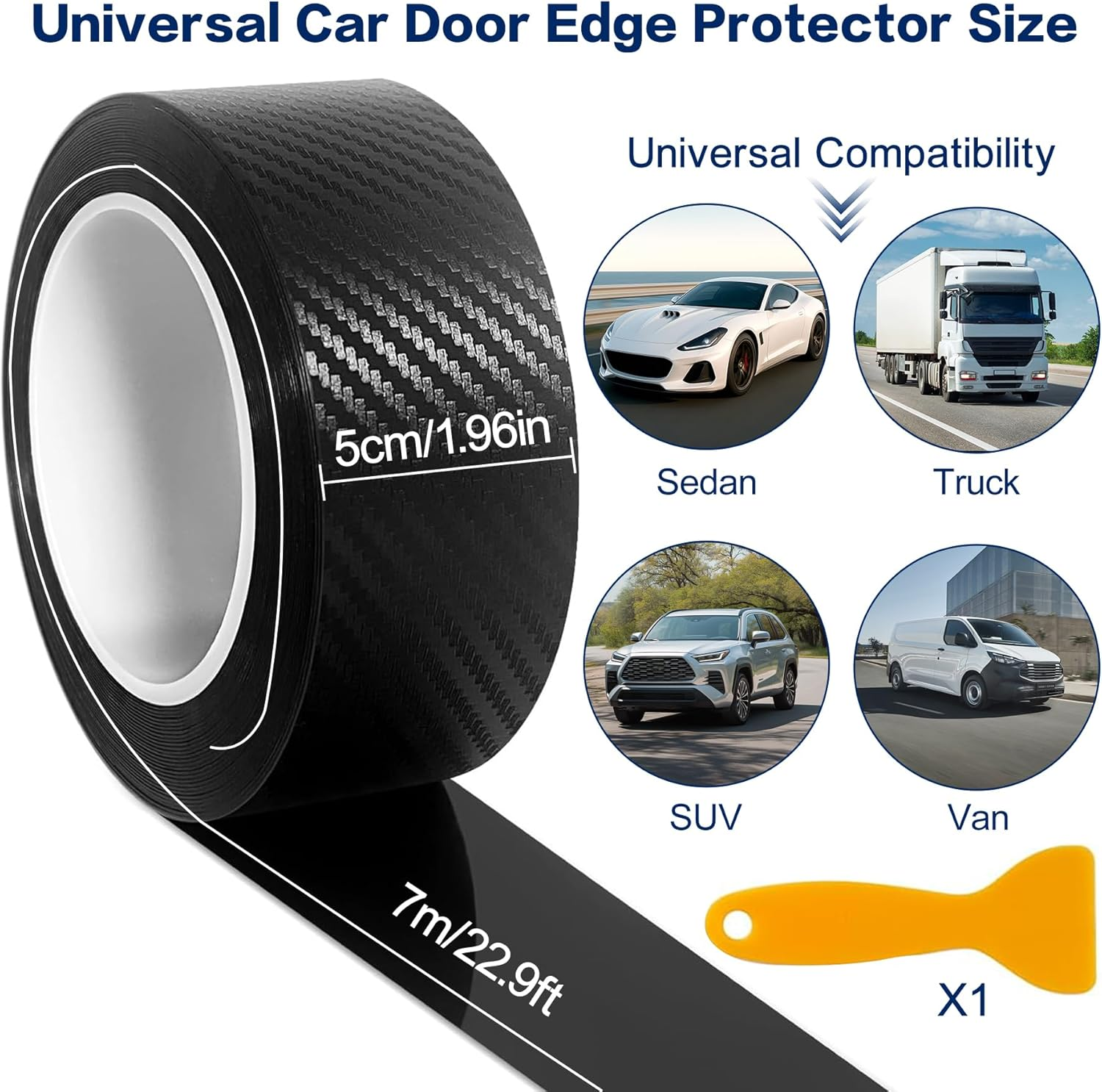 Universal Car Door Edge Protector, Door Sill Protector Bumper, Carbon Fiber Car Wrap Film, Vinyl Automotive Wrap Film Anti-Collision Anti-Scratch Cover for Most Vehicles (Black, 2.8In*16.4) image number 1
