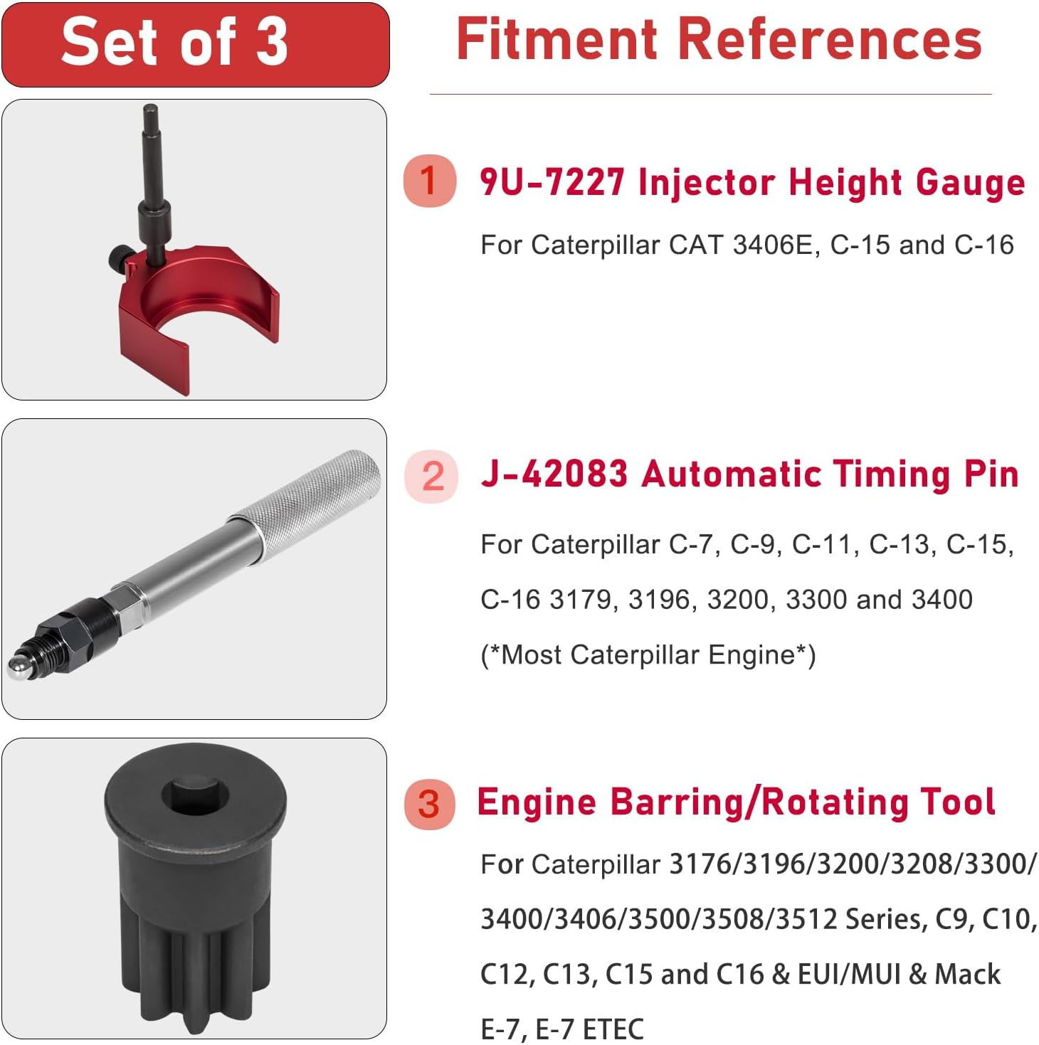 Camoo for Caterpillar J 42083 Automatic Timing Pin & 9U-7227 Injector Height Adjustment Gauge Tool & Engine Barring Socket Fits CAT 3406E, C-15 and C-16 image number 5
