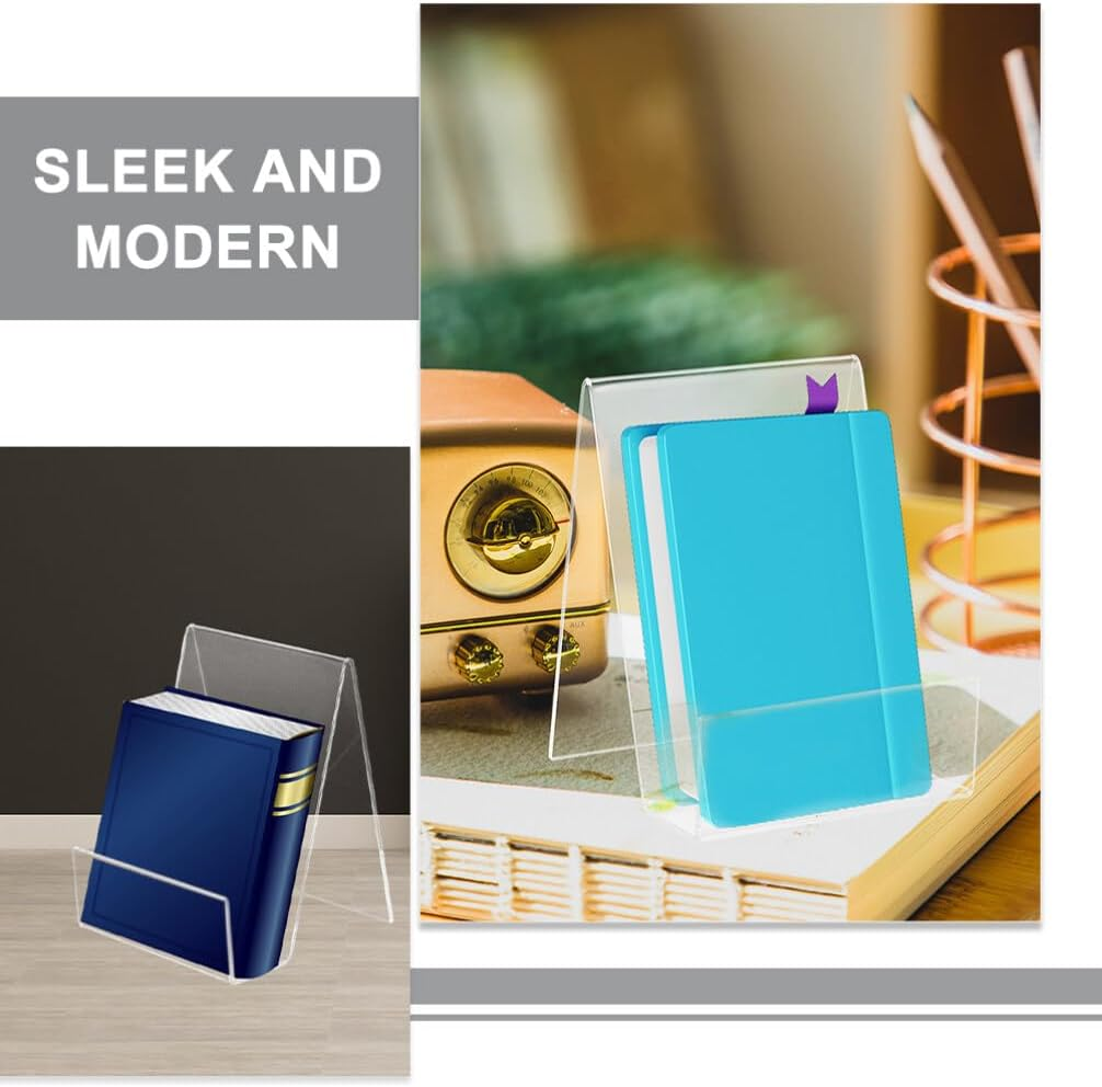 6Pcs Acrylic Book Display Stand Clear Easel with Ledge Tablet Holder Clear Acrylic Holder for Displaying Picture Desktop Freestanding Book for Books Pictures Notebooks image number 3