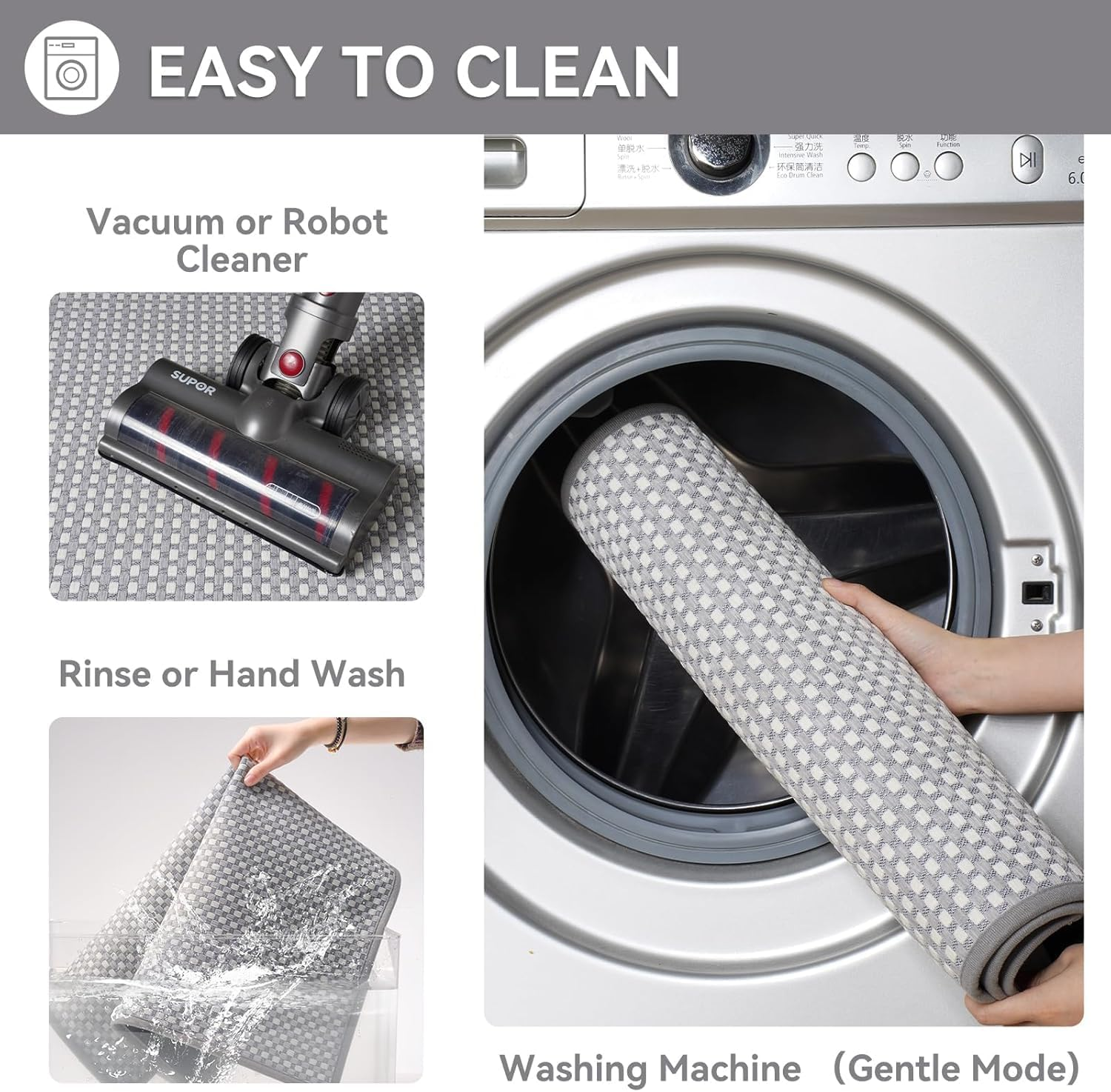 50 * 80Cm Absorbent Bath Mat, Rubber Non Slip Quick Dry Super Absorbent Thin Bathroom Rugs Fit under Door-Washable Bathroom Floor Mats-Shower Rug for in Front of Bathtub (Chenille Cross Grey) image number 1