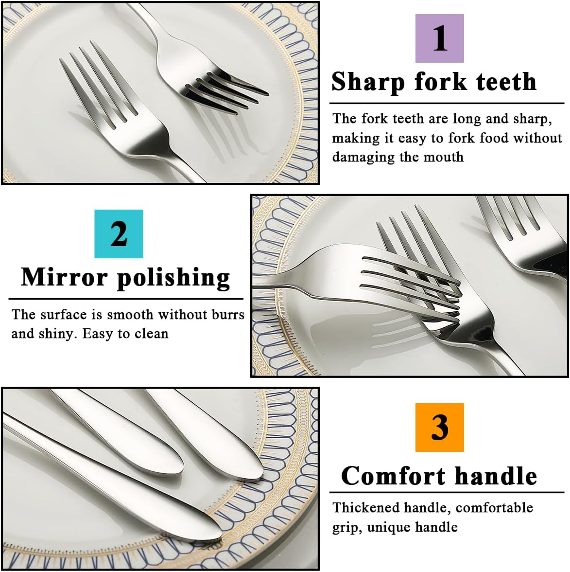Berglander Table Fork Set with 12 Pieces 20.5 Cm, Stainless Steel Fork Set, Forks for Dinner for Home, Restaurant, Daily Food, Easy to Clean and Dishwasher Safe - 1. Silver image number 2