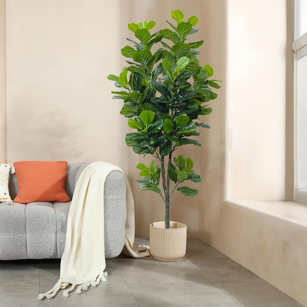 210Cm Artificial Plants Tree, Fake Plants Lifelike Faux Fiddle Leaf Fig Plant,Tall Fake Potted Tree, Large Artificial Plants for Indoor Outdoor Home Office Farmhouse Decor(7Ft) image number 6