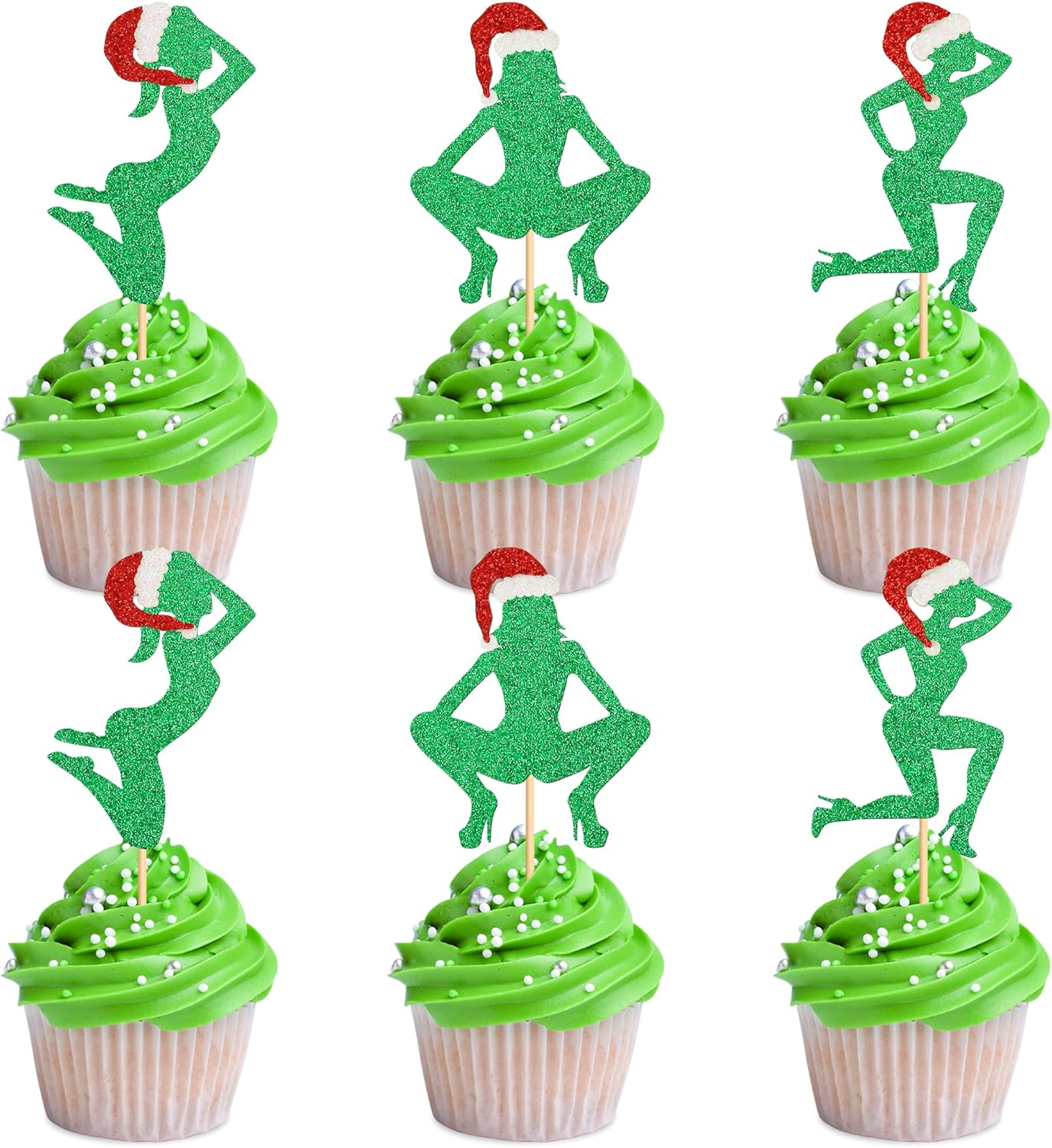 6Pcs Christmas Cupcake Toppers Santa Claus Cupcake Picks Winter Merry Christmas Theme New Year Holiday Birthday Party Cake Decorations Supplies