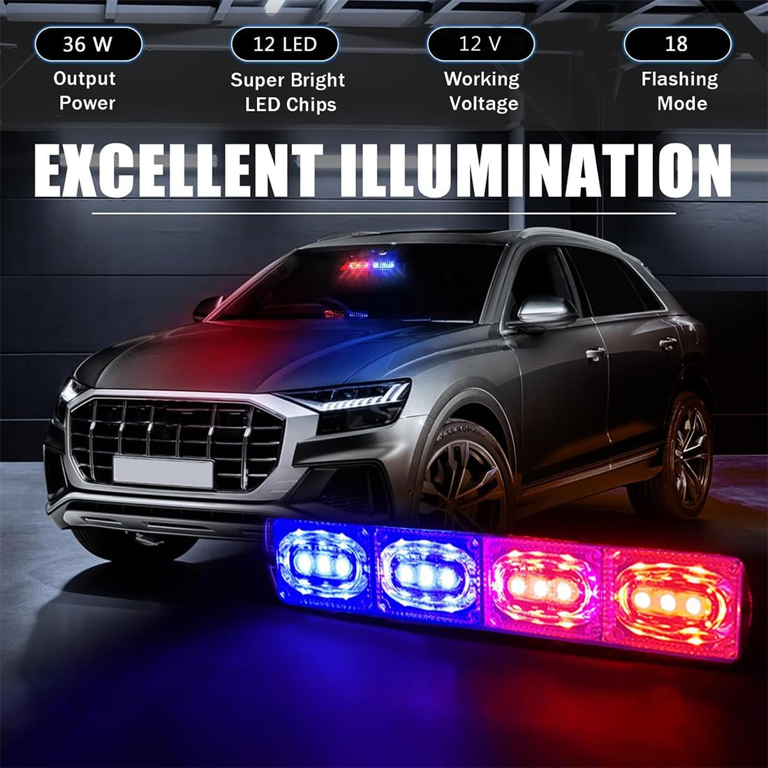 Red Blue LED Emergency Strobe Light,Interior Windshield Safety Warning Police Lights W/Suction Cups,Dash Emergency Flashing Light,For Car,Police Law Enforcement,Firefighter Vehicle image number 5