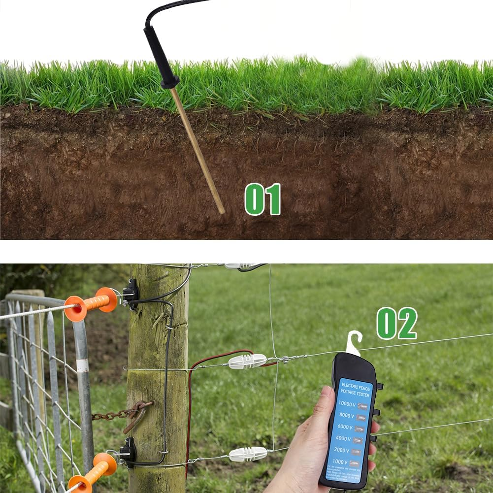 Electric Fence Tester, Multi Light Voltage Meter Detection Tester Neon Safety Fault Finder Portable Indicator with Probe for Home Gardens Poultry Enclosures Farm Fencing ABS 7000V image number 4