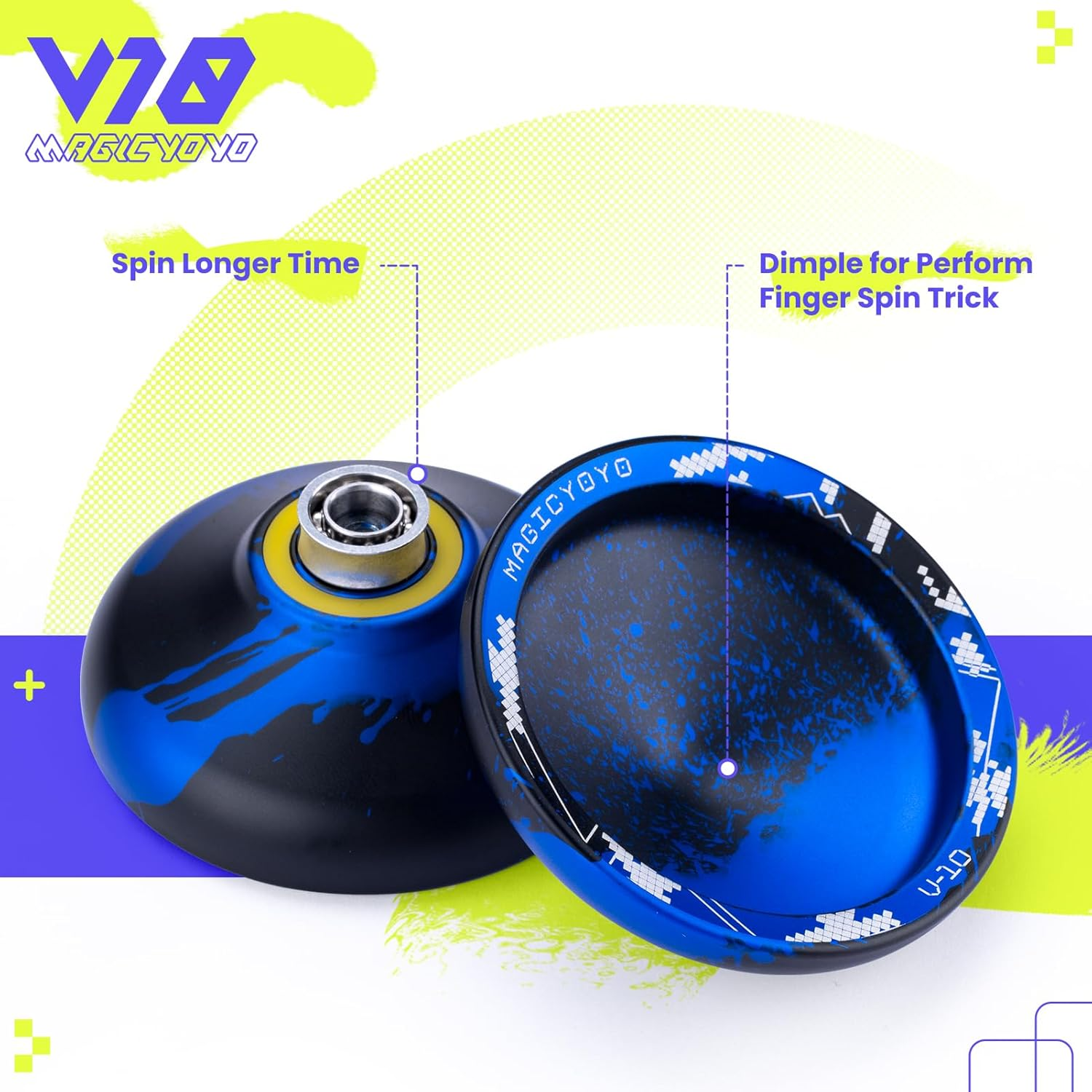 MAGICYOYO V10 Finger Spin Yoyo Professional Metal Trick Yoyo Responsive & Unresponsive Dual Purpose Yo Yo with Storage Case + Yo Yo Glove +12 Strings(Black Blue) image number 5