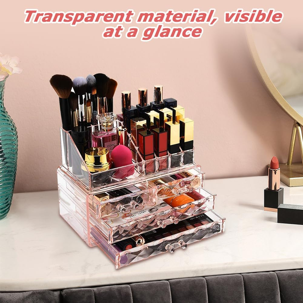 MOTRAIN Stackable Cosmetic Organizer with Drawers, Easy Toorganize Cosmetic Products Accessories Suitable for Vanity, Toilet, Bathroom and Bedroom Organization and Storage image number 4