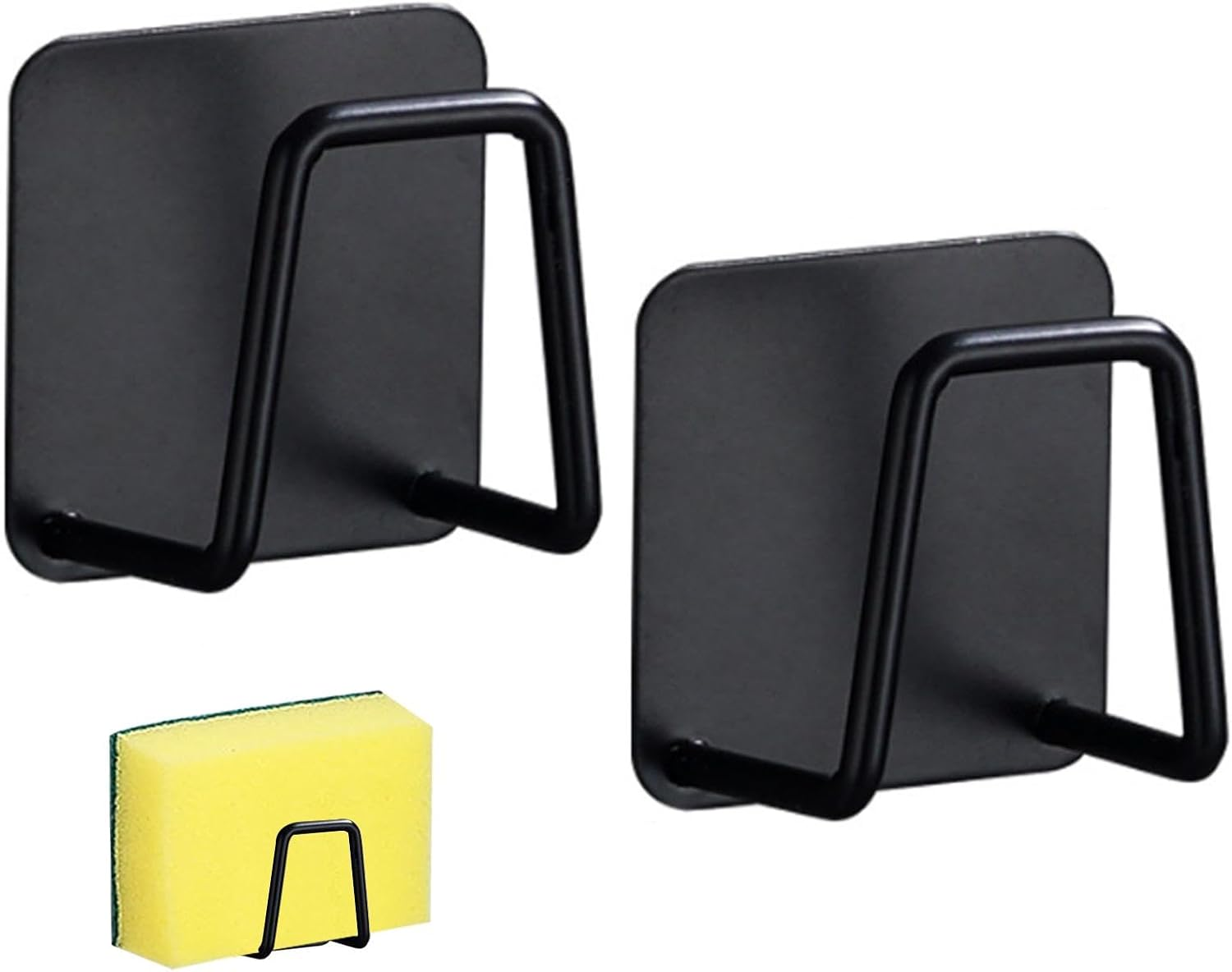 2 Pack Sponge Holder for Kitchen Sink, Self Adhesive Kitchen Sponge Holder, Kitchen Sink Organiser Wall-Mounted, No Drilling (Color:Black) image number 1