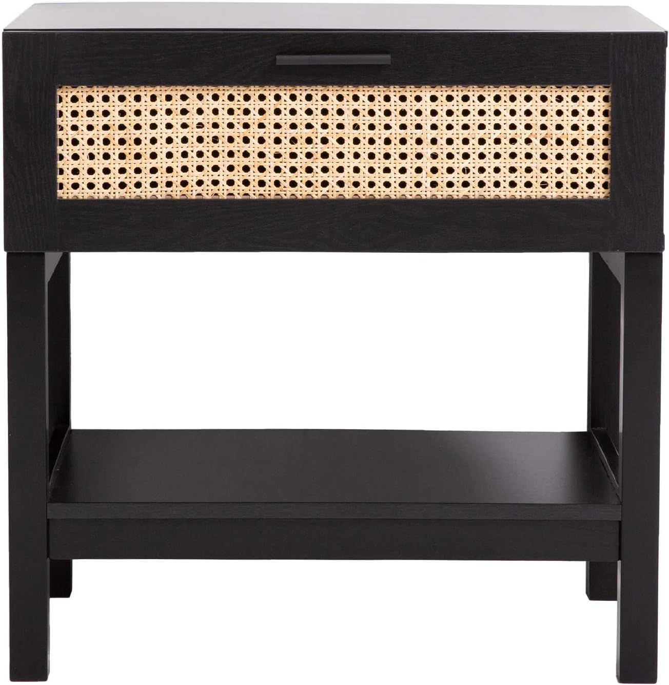 Casa Decor Bedside Table Tulum Rattan Nightstand Storage Cabinet with Drawer, Black image number 1