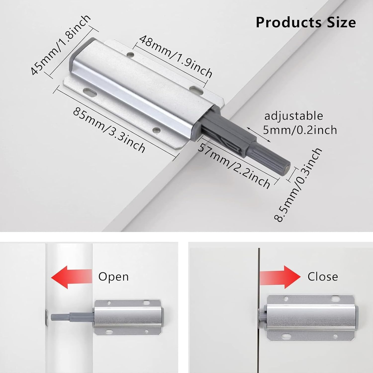 4Pack Push to Open Magnetic Door Latches, Aluminum Alloy Housing Heavy Duty Latch Hardware, Magnetic Door Catch, Magnetic Push Latches Cabinet for Closet, Kitchen Doors, Cabinets, Drawers, Wardrobes