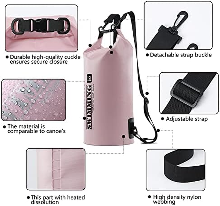 Floating Backpack Waterproof Dry Bag 15L Capacity Kayaking, Water Sports Fishing, Swimming, Boating, Beach, Hiking, Camping, Outdoor Activities 2 Adjustable Straps Bright Pink Colour from Paton Travel image number 4