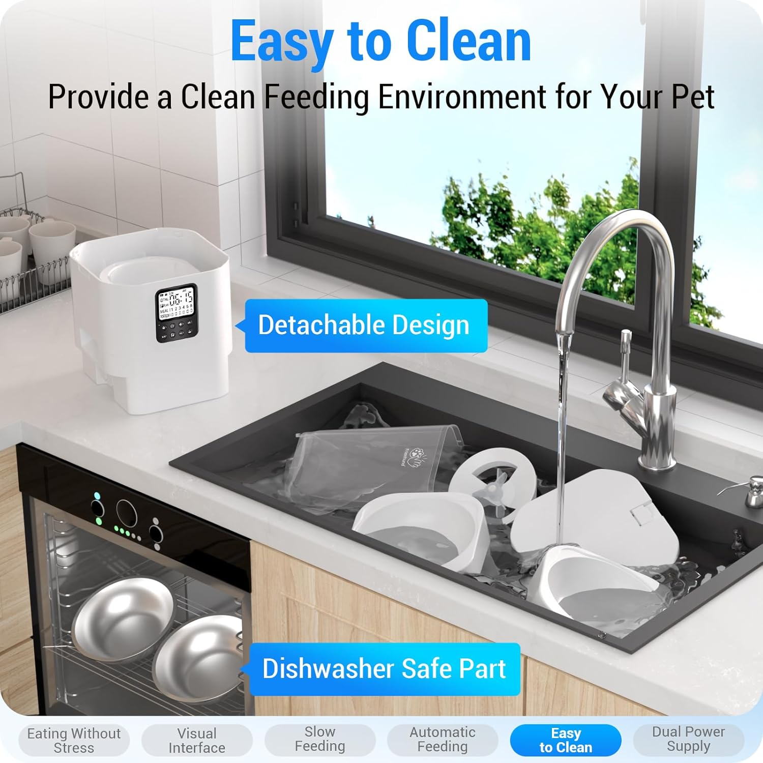 Frienhund 7L Automatic Cat Feeder with Slow Feed for 2 Cats: Automatic Dog Feeder with Information Visualization Interface, Cat Food Dispenser for Multiple Pets, Detachable for Easy Cleaning image number 6