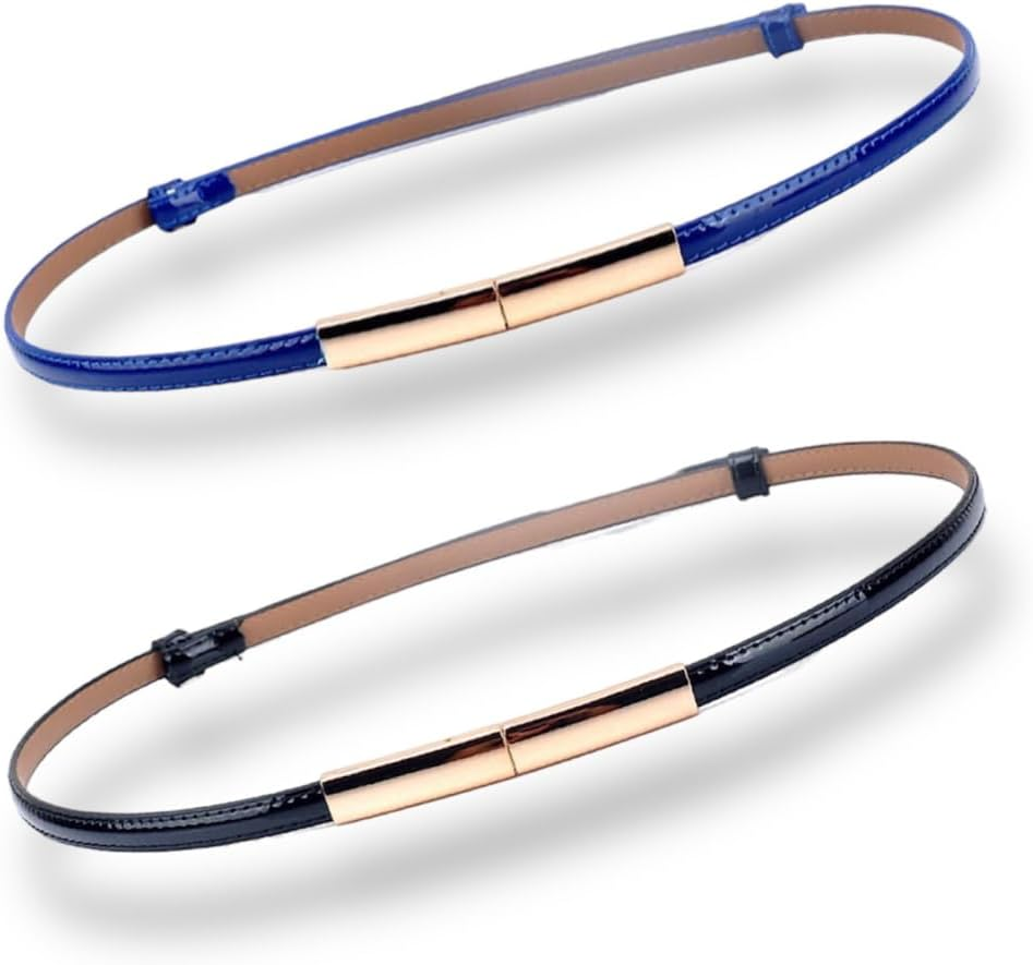Women'S Belt Dress Fashion Patent Leather Belts Adjustable 22"- 36" Skinny Slim Belt Leather Gold Color Buckle Waistband
