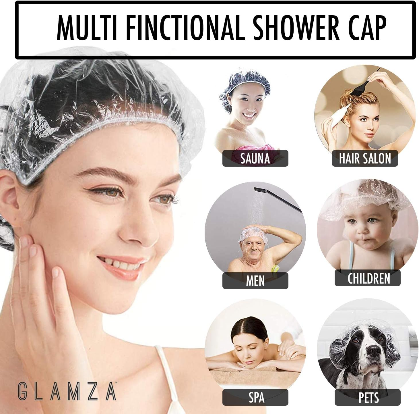 Disposable Shower Caps X100 Clear Waterproof Plastic Shower Caps for Women by GLAMZA