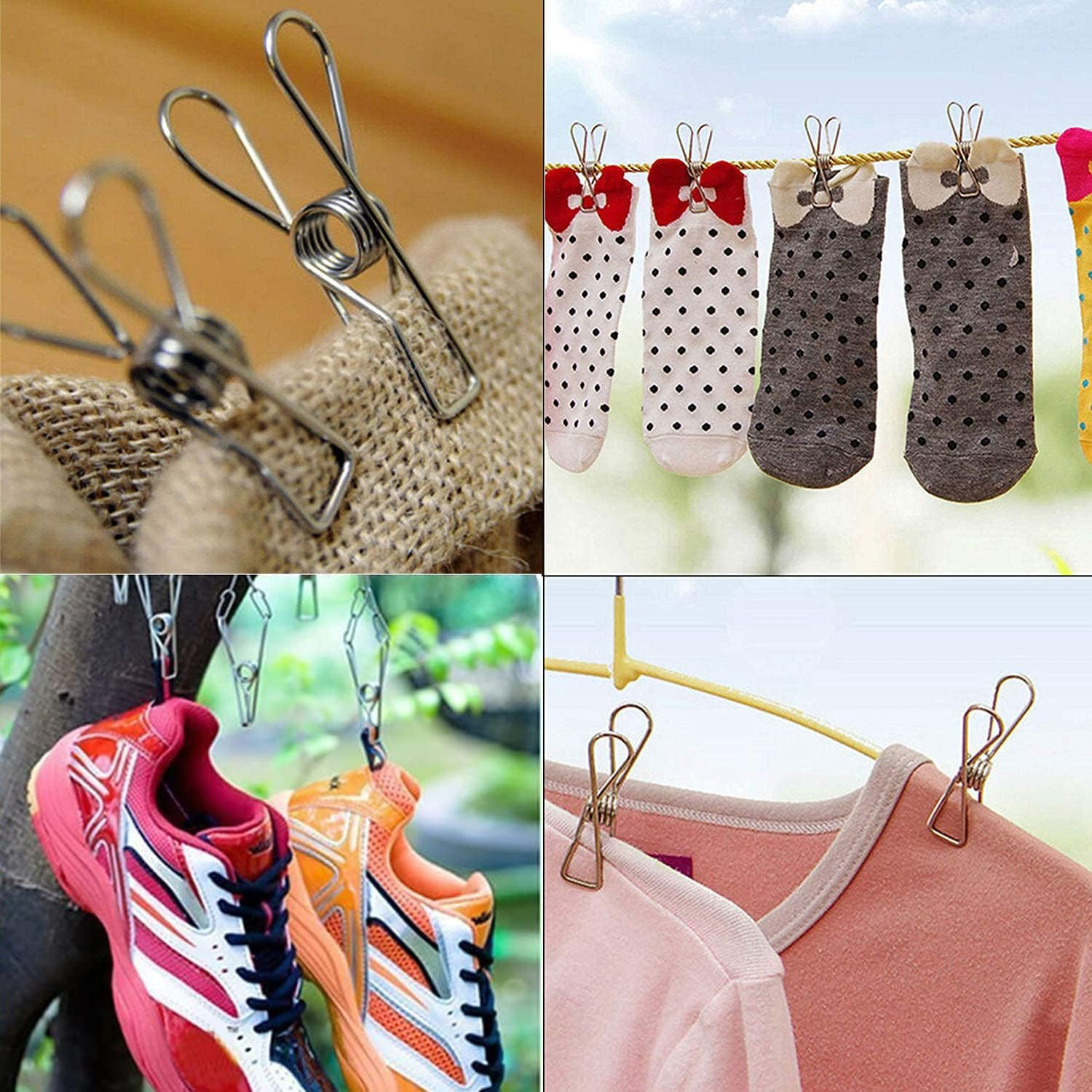Clothes Pegs, 32 Pack Rustproof Stainless Steel Clothes Laundry Clips for Washing Line, Strong Grip Washing Line Clip, Laundry Pegs Clips for Snack Bags, Towels, Picture, Paper, Kitchen, Office image number 5