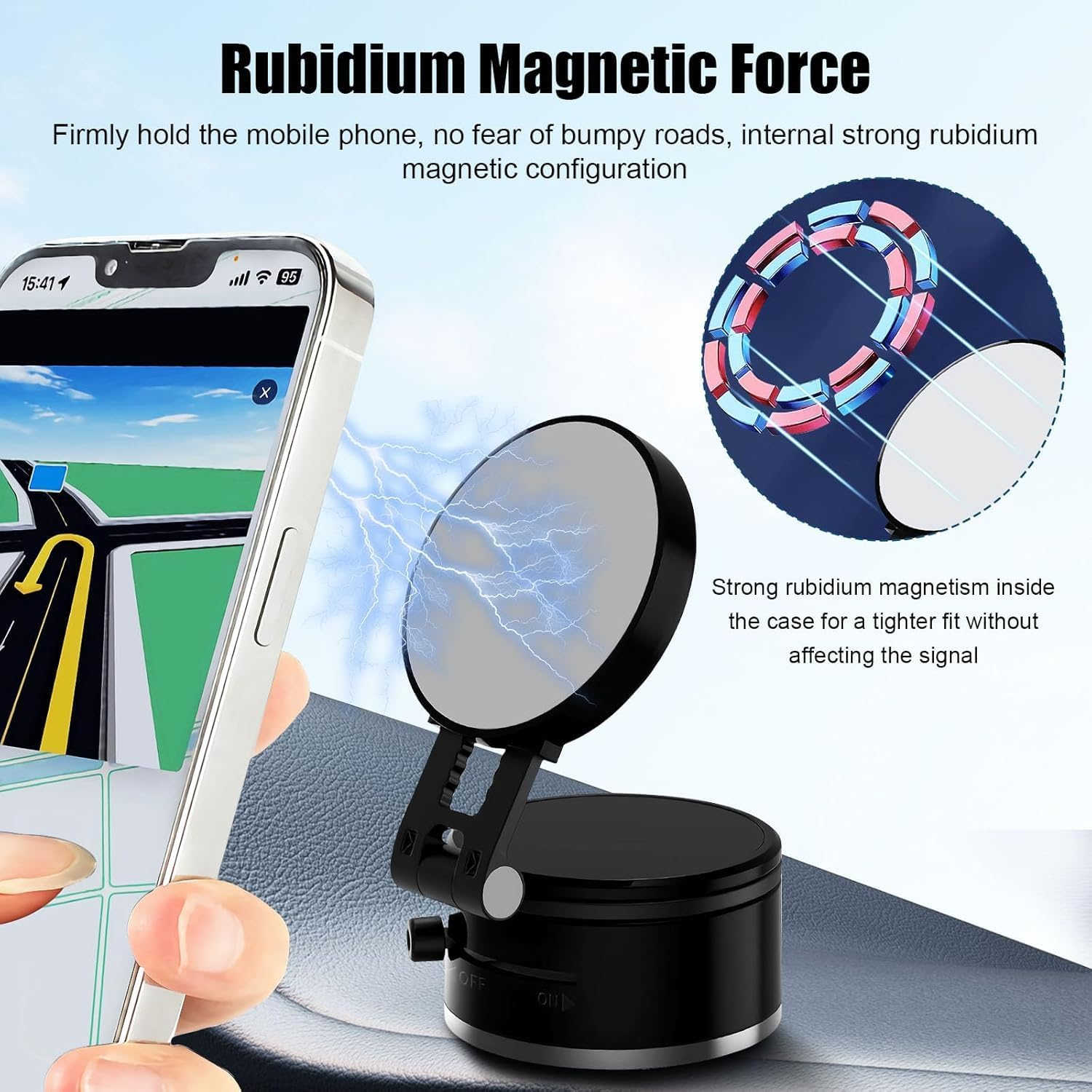 Wzenclave Magnetic Car Phone Holder, Extendable and Adjustable Foldable Car Holder with Vacuum Suction Phone Holder, Universal Shower/Car/Mirror image number 5