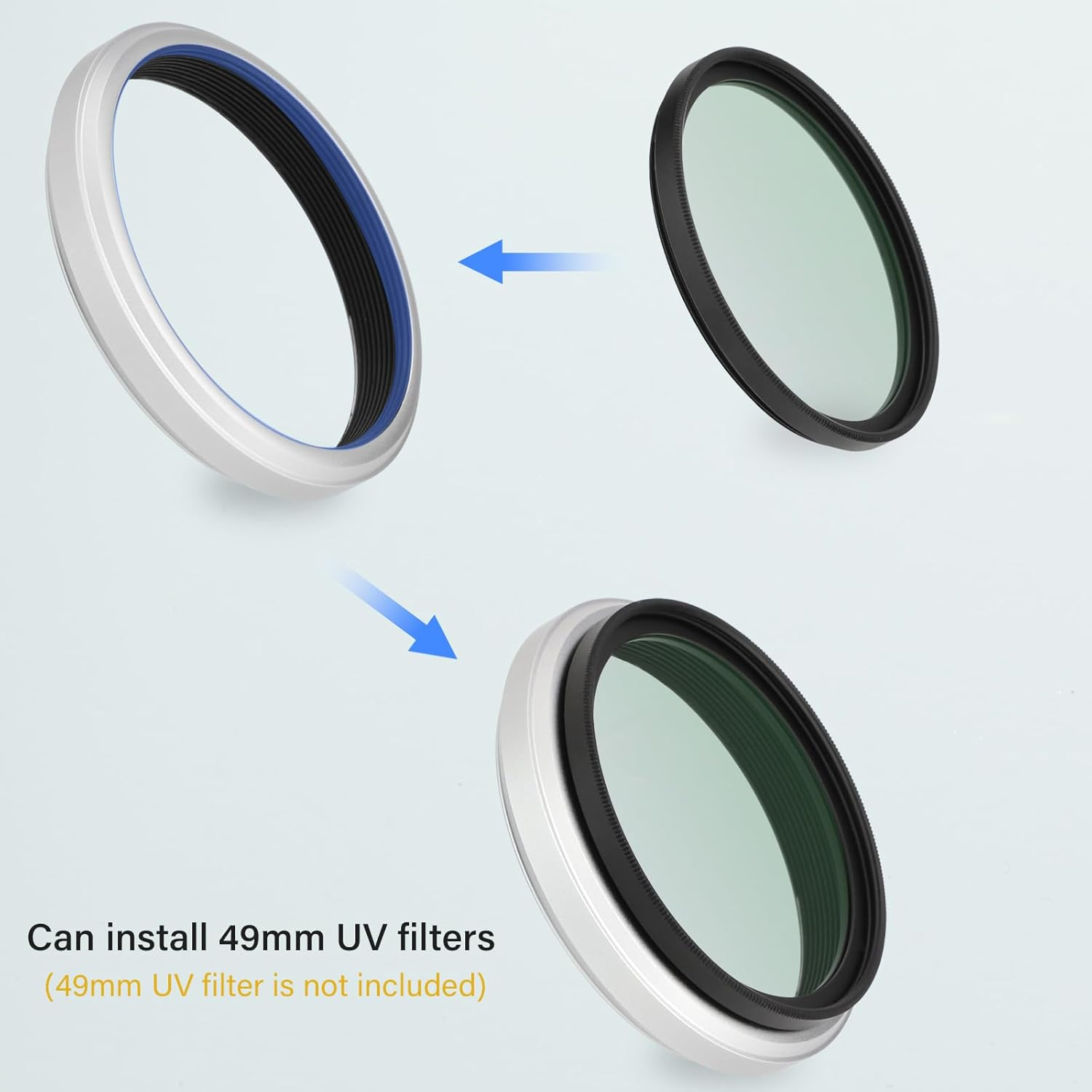 Haoge 49Mm Filter Adapter Ring for Fujifilm Fujinon X100VI X100V Camera Accessories Fit 49Mm UV CPL ND Filter Fit Original Lens Cap Silver LAR-X55S image number 3