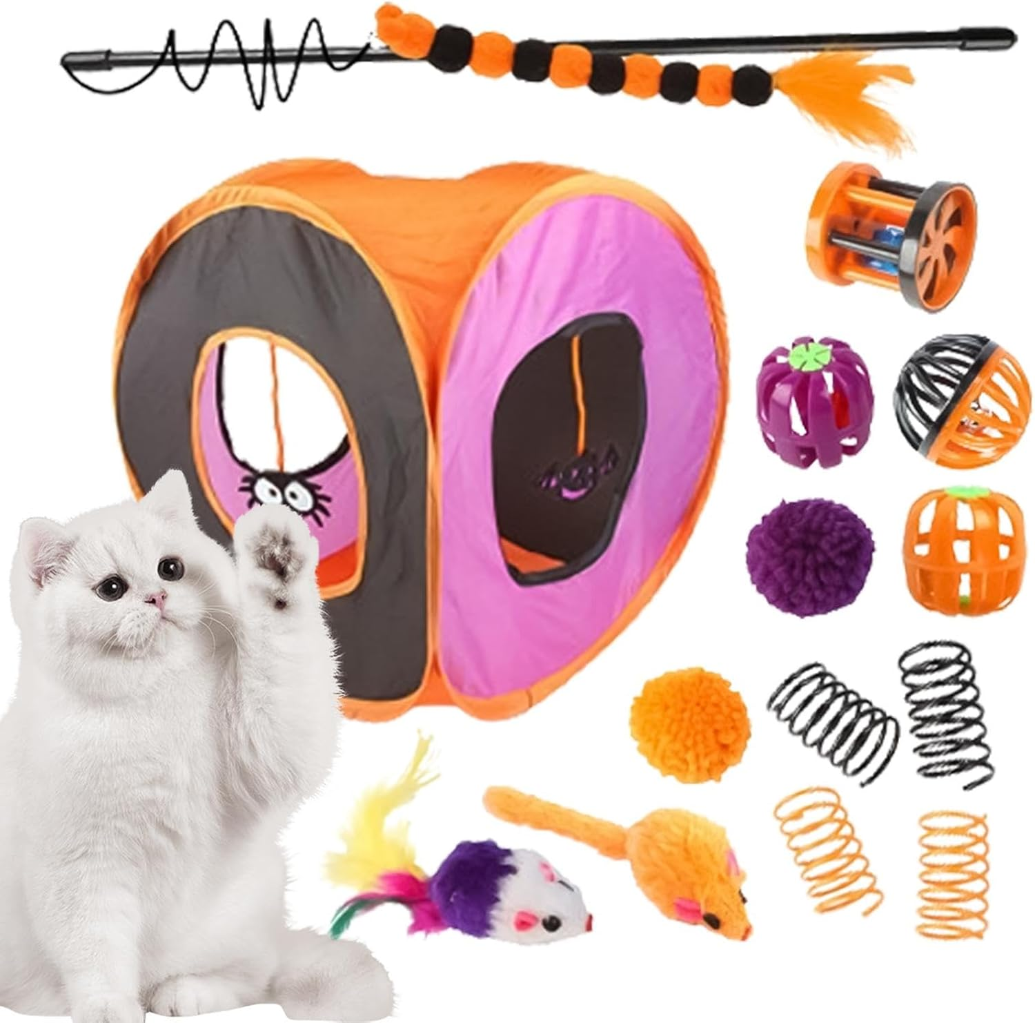 Kitten Starter Kit Bundle | Cute Interactive Cat Toy Set - Cute Cat Cube Interactive Toy Set, Halloween Kitten Accessories Cat Toy Box for Indoor Pets