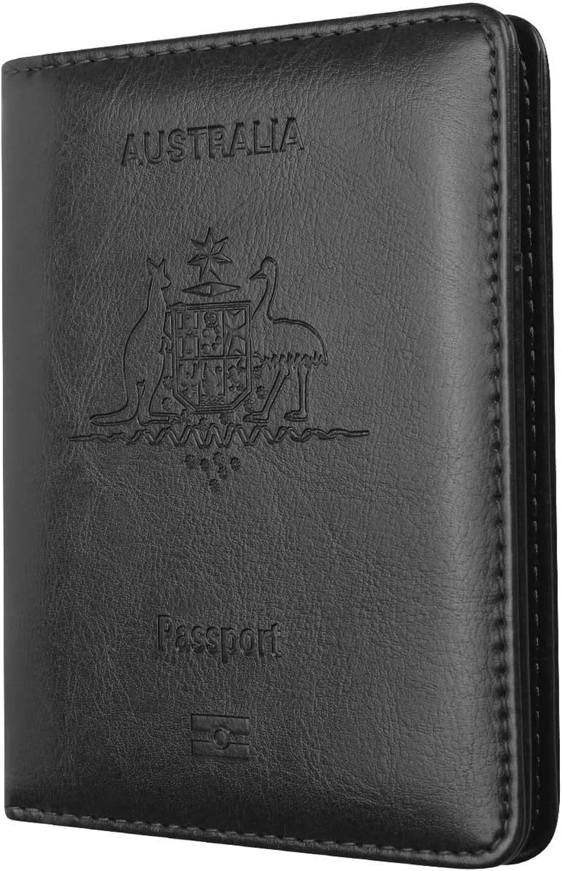 Passport Holder Travel Bag Cover Case, T Tersely Leather RFID Blocking Travelling Wallet Holder ID Credit Business Cards Cover Case for Boarding Passes (Black)