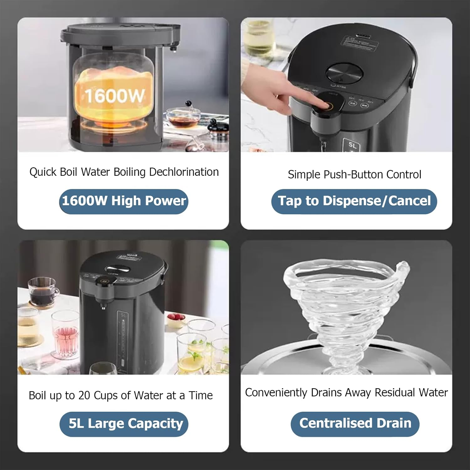 MIDEA Hot Water Dispenser, 5L 316 Stainless Electric Hot Water Dispenser W/Digital Display & Child Lock, Adjustable 6 Temperatures Water Boiler and Warmer for Tea, Coffee and Baby Formula, 1600W image number 1