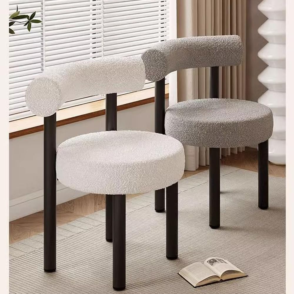 Enliansgo Modern Vanity Chair, Vanity Stools for Makeup Room, Makeup Chair with Anti-Slip Feet, Furry Padded Seat, Modern Chairs for Makeup, Bathroom Vanity, Bedroom, Living Room, Entryway (Grey)