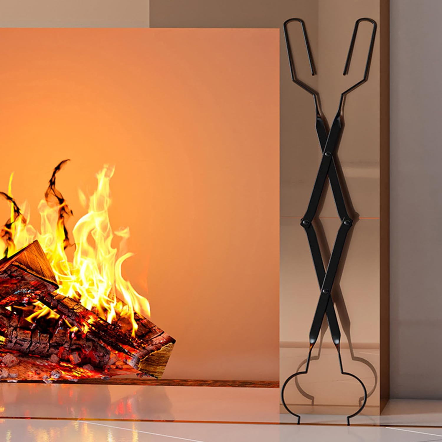 Kingson Arc Design Fireplace Tools, 26'' Firewood Tongs Log Grabber with Handcrafted Wrought Iron for Indoor Fireplace/Outdoor Fire Pit Campfire