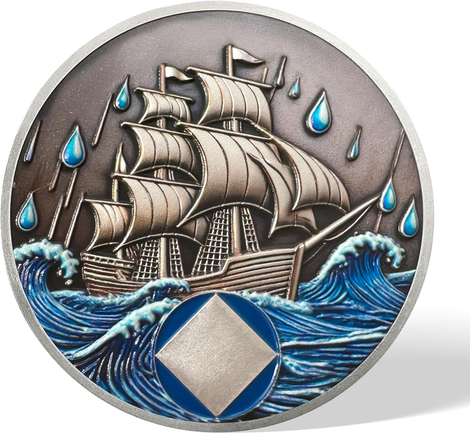 2 Year NA Sobriety Coin - NA Medallions with Sailing Ship and Ocean Sobriety Chips NA Coins - Ideal Narcotics Anonymous Gifts for Men ＆ Women Celebrating Recovery and Living Clean