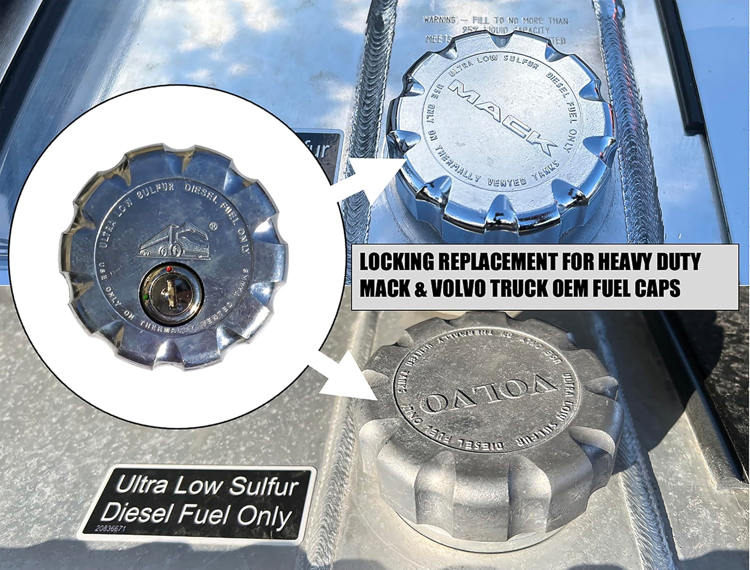 Road King Truck Parts 3&rdquo; Nominal Keyed Alike Pair Locking Diesel Fuel Cap for Volvo VNL Series Low Sulfur Fuel Tanks