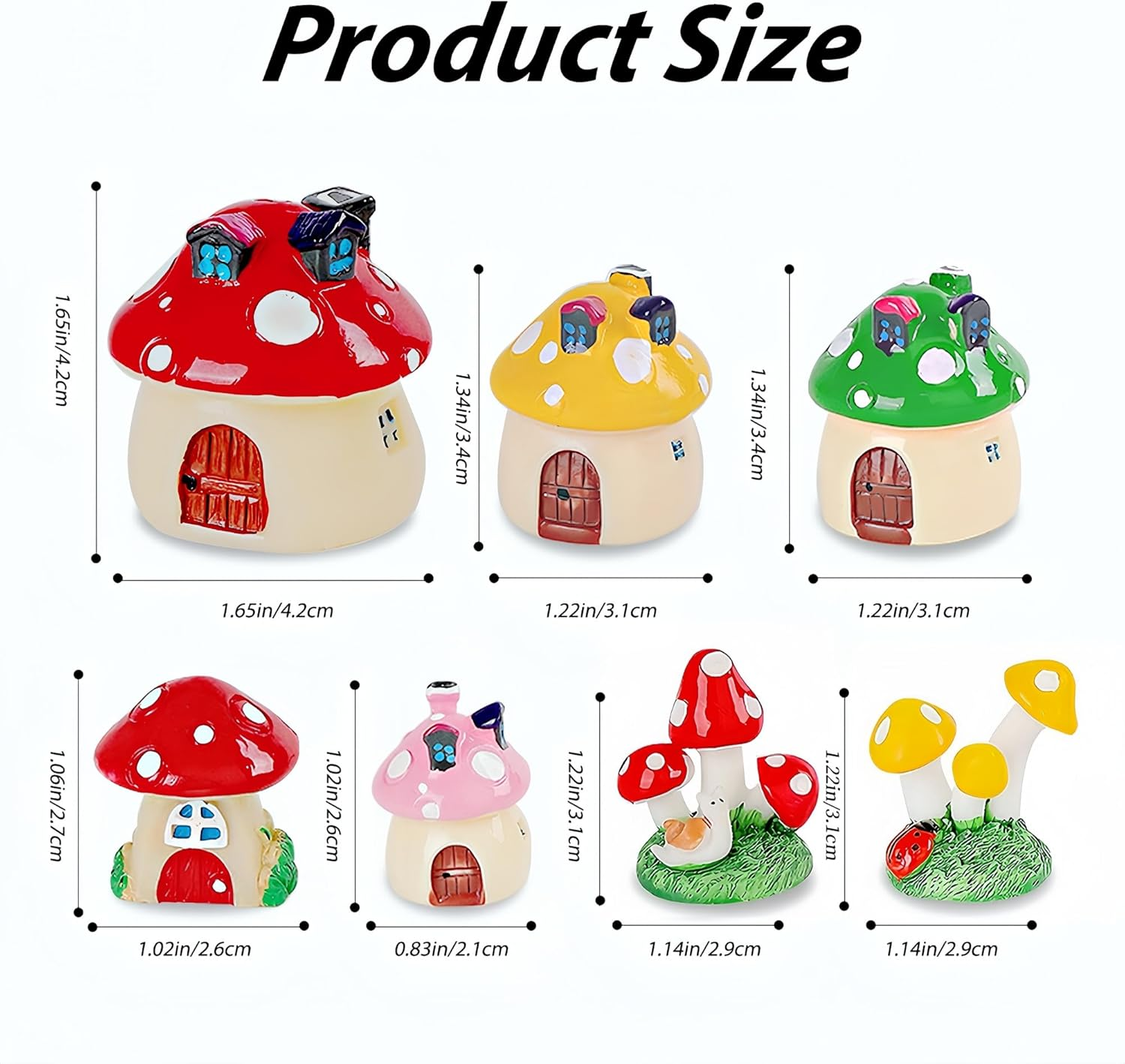 Ourdam 7Pcs Resin Mushrooms Figurine Fairy Garden Ornament, Miniature Mushroom House Decor for DIY Crafts Garden Accessories Outdoor, Cute Tiny Mushroom Figurine Landscape Plant Cake Yard Home Decor image number 5