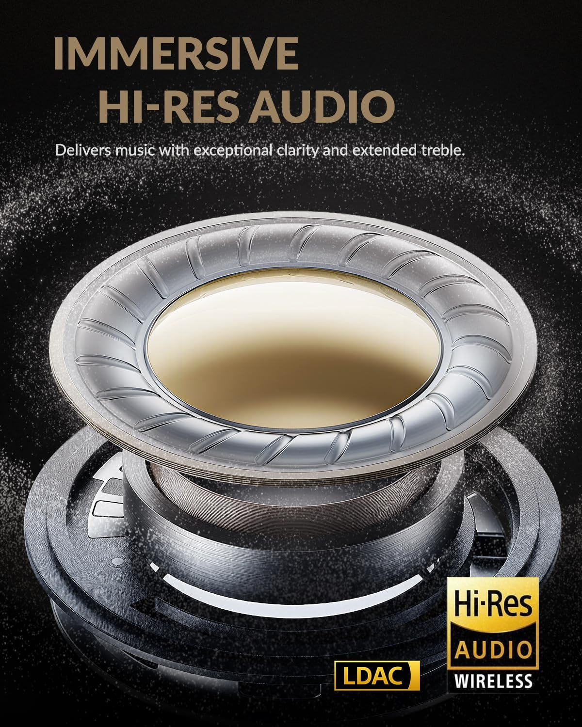 TONEMAY Zen Bluetooth Headphones with -45Db Hybrid Active Noise Cancelling, 80H Playtime Wireless Over-Ear Headphones, Immersive Deep Bass Stereo, 5-Mic ENC Clear Calls, Personalized Comfort, Black image number 2