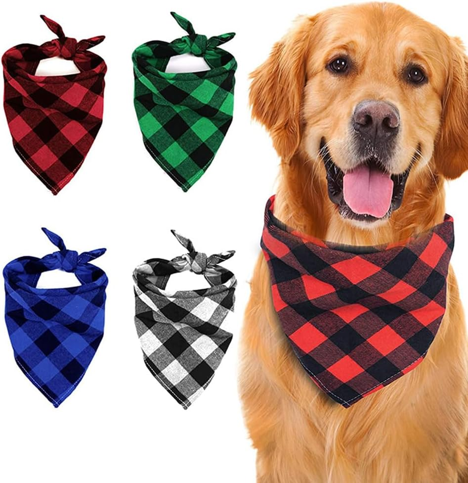 Pack of 4 Classic Checked Dog Neckerchief, Dog Triangle Neckerchief, Dog Bandana, Dog Neckerchief, Suitable for Cats/Small Dogs/Large Dogs image number 5