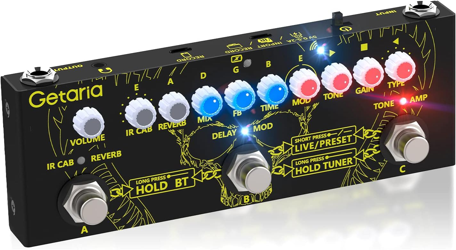 Getaria Multi Effects Guitar Pedal, with IR Loading 9 AMP Models, Delay Reverb Distortion Overdrive, Rechargable Electric Guitar Effects Multi Pedal Support Recording,Bluetooth 5.0 image number 4
