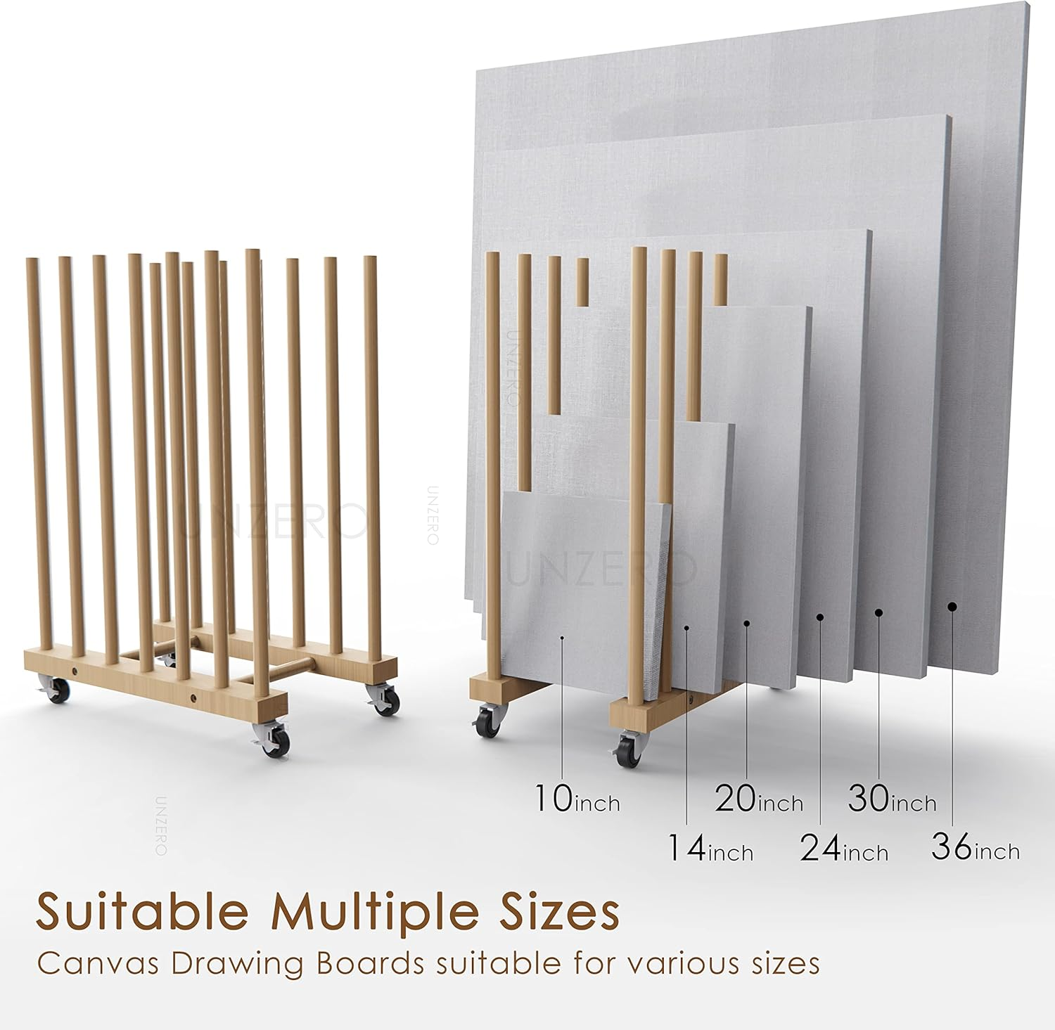 UNZERO Art Storage Rack with Caster Wheels, Wood Storage Stand for Canvas Boards, Panel, Frame, Drawing Board, Printed Matter, Paper Pad, Backing Plate (UN-DD-5D) image number 2