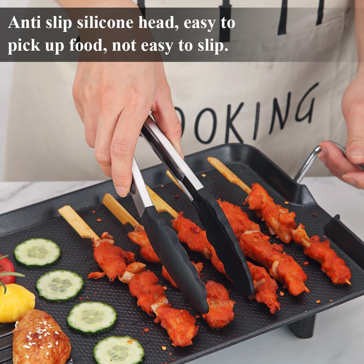 Premium Stainless Steel Locking Kitchen Tongs with Silicon Tips 23Cm/9", Berglander Heavy Duty Good Locking Food Tongs Non-Slip Grip Cooking Tong image number 6