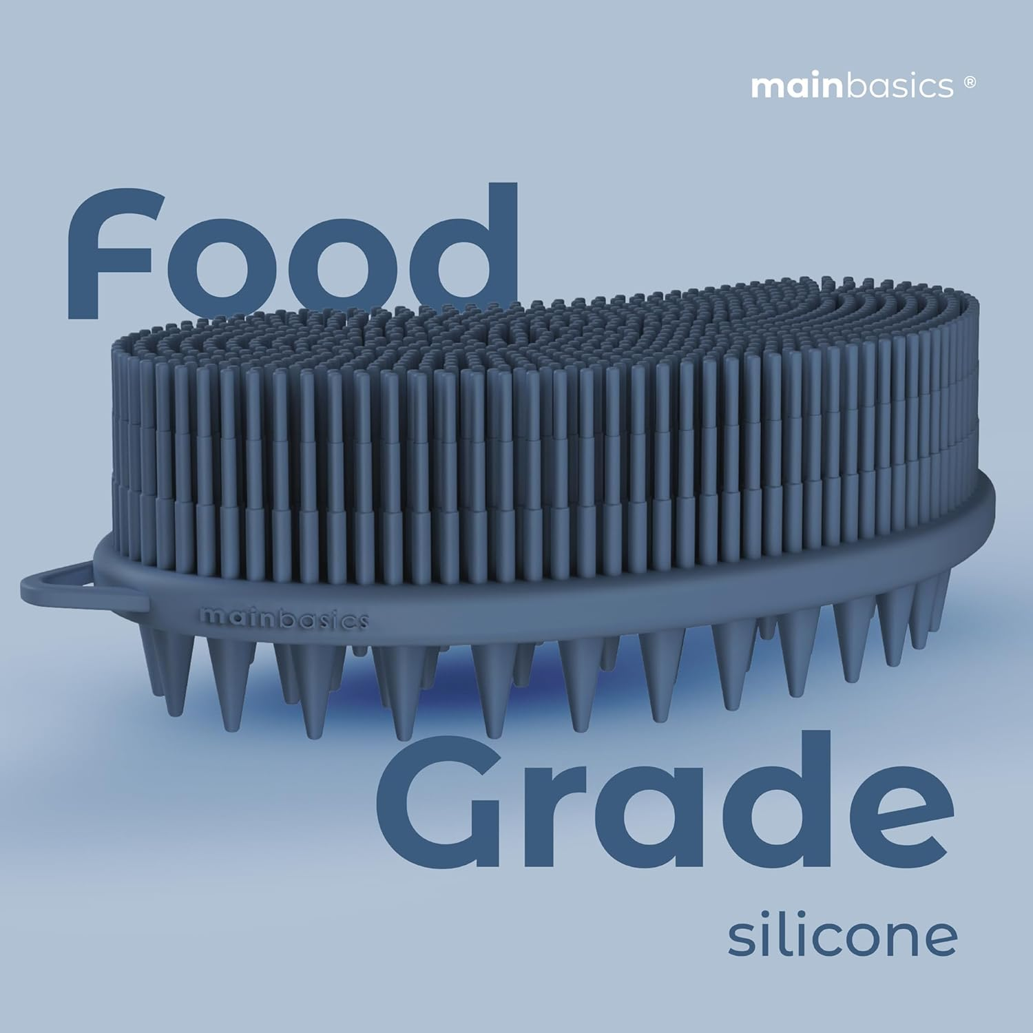 Mainbasics Silicone Body Scrubber &ndash; Dual-Sided Shower & Scalp Scrubber, Gentle Silicone Loofah Alternative for Deep Clean (Dark Blue, Scalp)