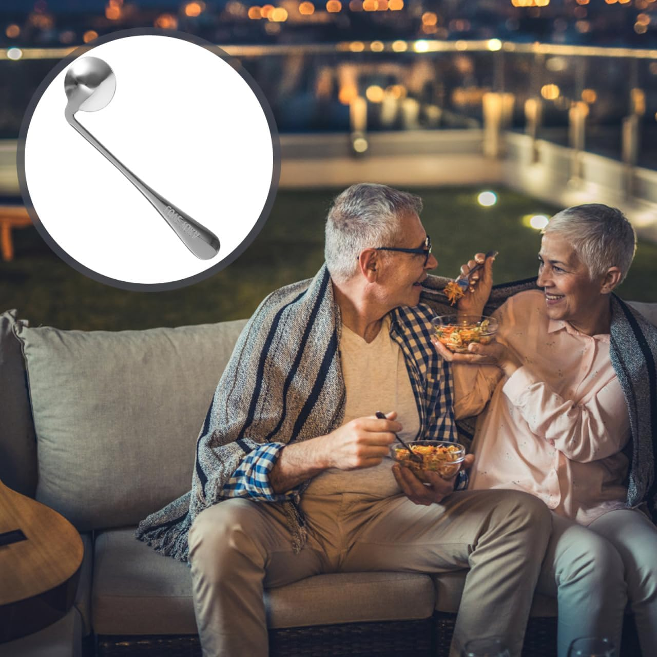 Baluue Angled Stainless Steel Elbow Spoon Fork for Elderly and Disabled Patients Self-Feeding Aid Ergonomic Handle for Bedridden Care and Daily Use image number 5