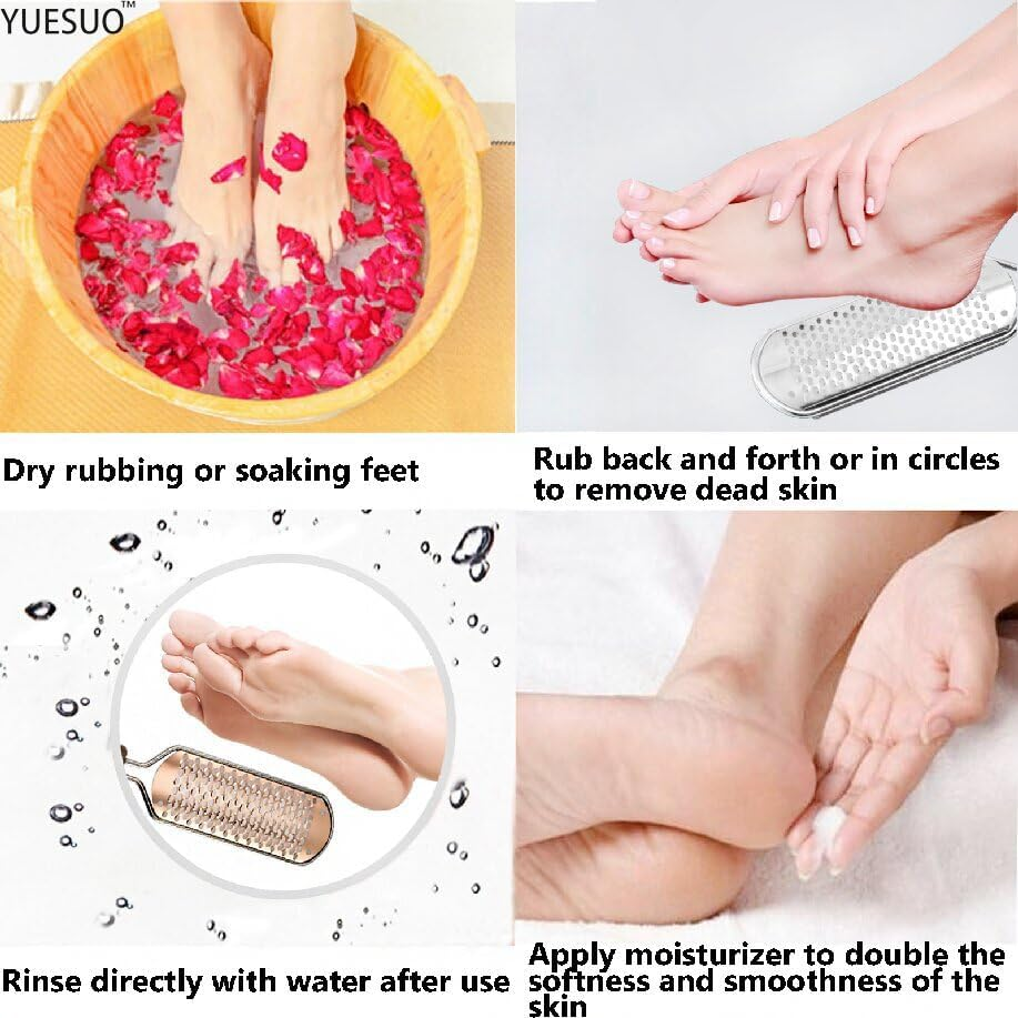 YUESUO 2Pcs Foot File for Dead Skin, Foot Callus Remover and Scrubber Heel Scraper, Washable and Reusable Pedicure Tools for Wet and Dry Feet (Stainless Steel) image number 2